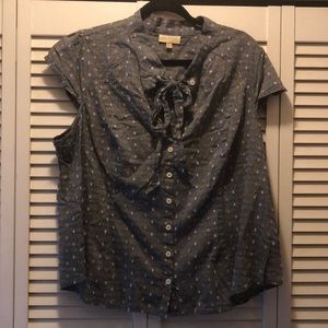Bow neckline ModCloth polka dot chambray top